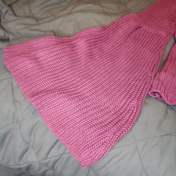 Free People Sweater Damsel Bell Sleeve Knit Rose Pink Boho Large V Neck Pullover - Picture 3 of 5